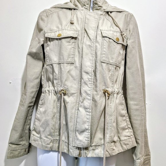 Divided Jackets & Blazers - Divided H&M Khaki Hooded Waist Tie Utility Jacket